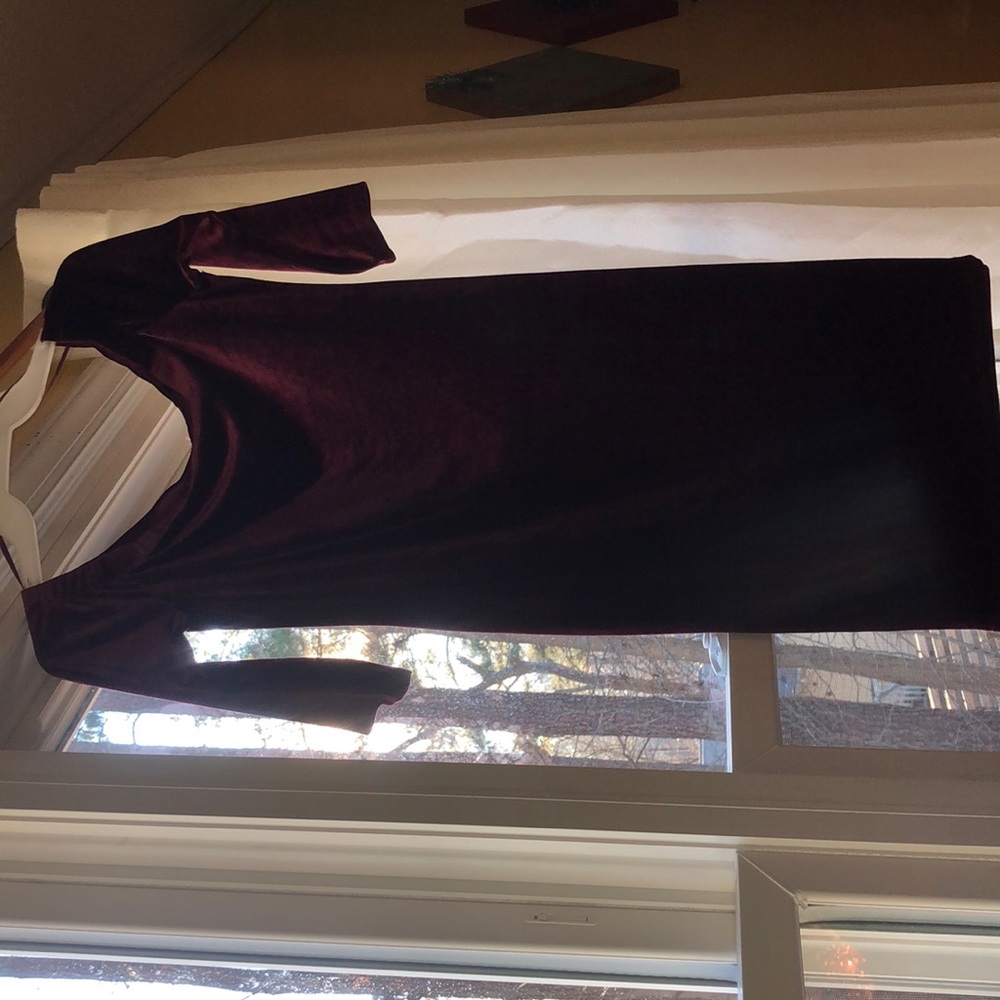 Burgundy Velvet Off the Shoulder Dress